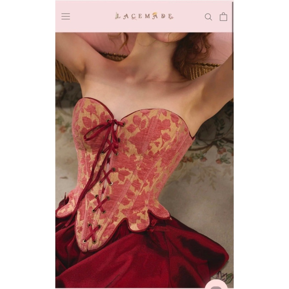 Lacemade NEW A renaissance of Grace red cream corset zip up brocade floral XL